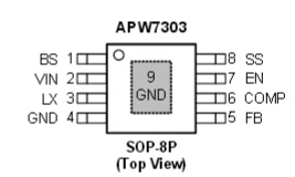 The APW7303 is also equipped with Power-on-reset, soft-  start, and whole protections (over-temperature, and cur-  rent-limit) into a single package.