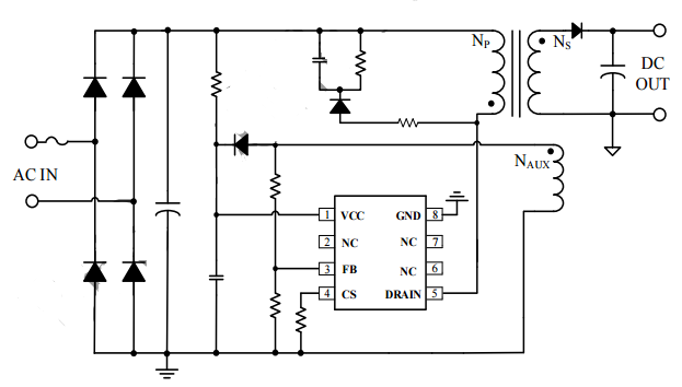 適用於 85vac~265vac 全 範圍輸入電壓的隔離電源,芯片內部集成 650v